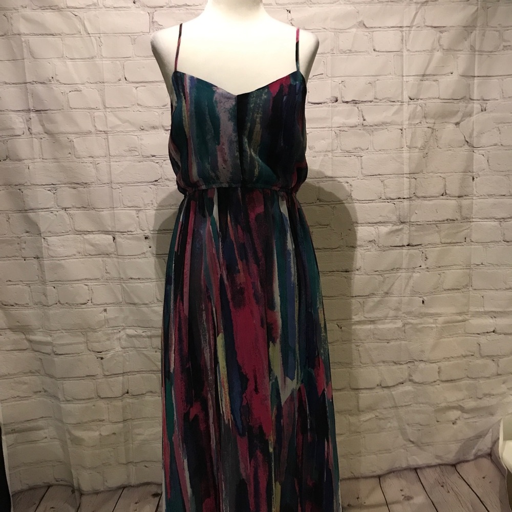 Spaghetti strap watercolor print maxi dress